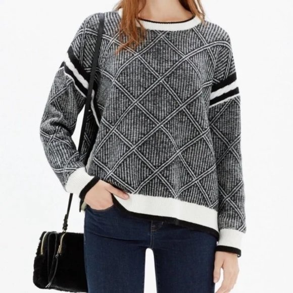 Madewell Sweaters - MADEWELL High Low 100% Merino Wool Argyle Diamondflip Sweater